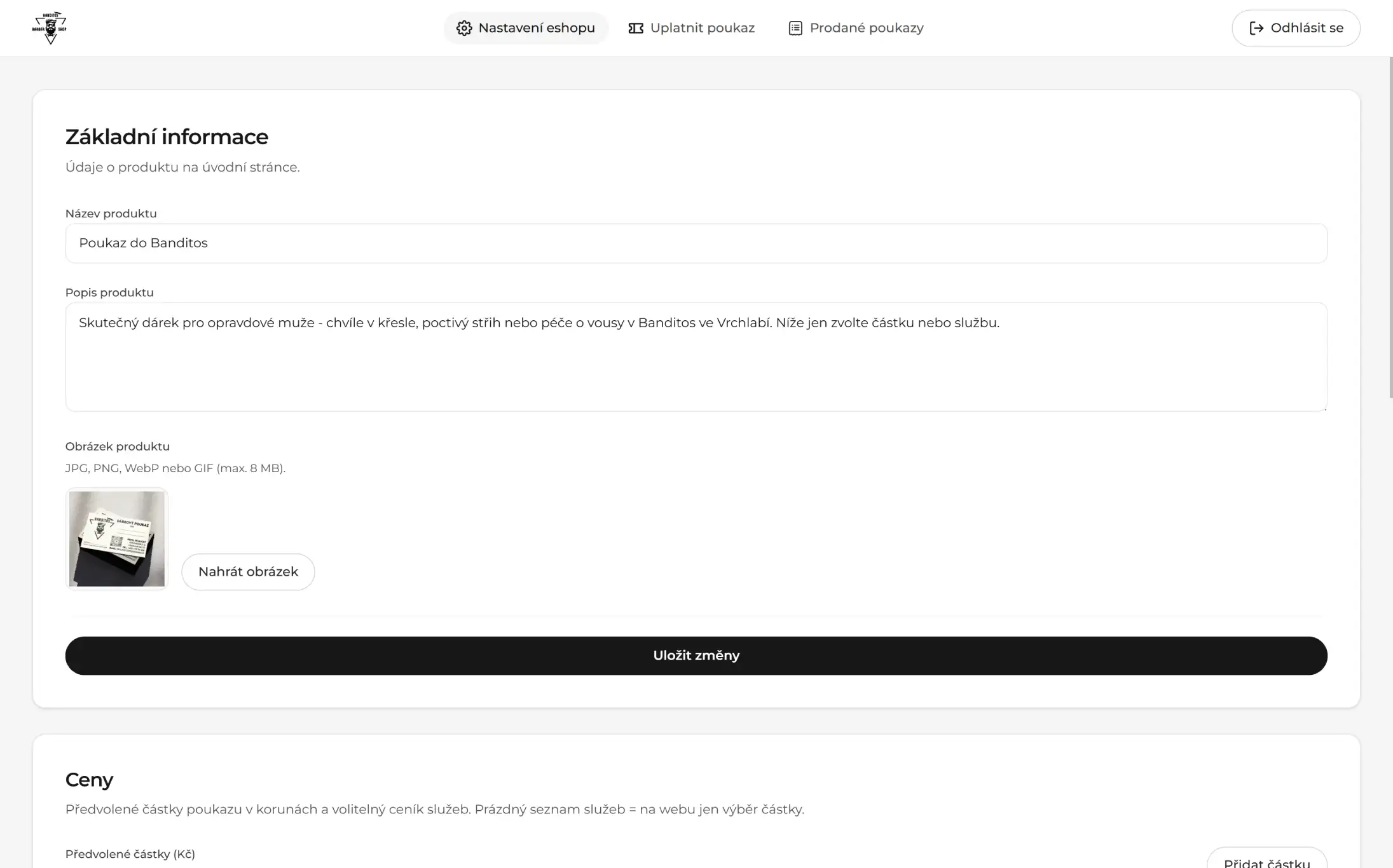Banditos Barbershop – výběr poukazu a hodnoty v e-shopu