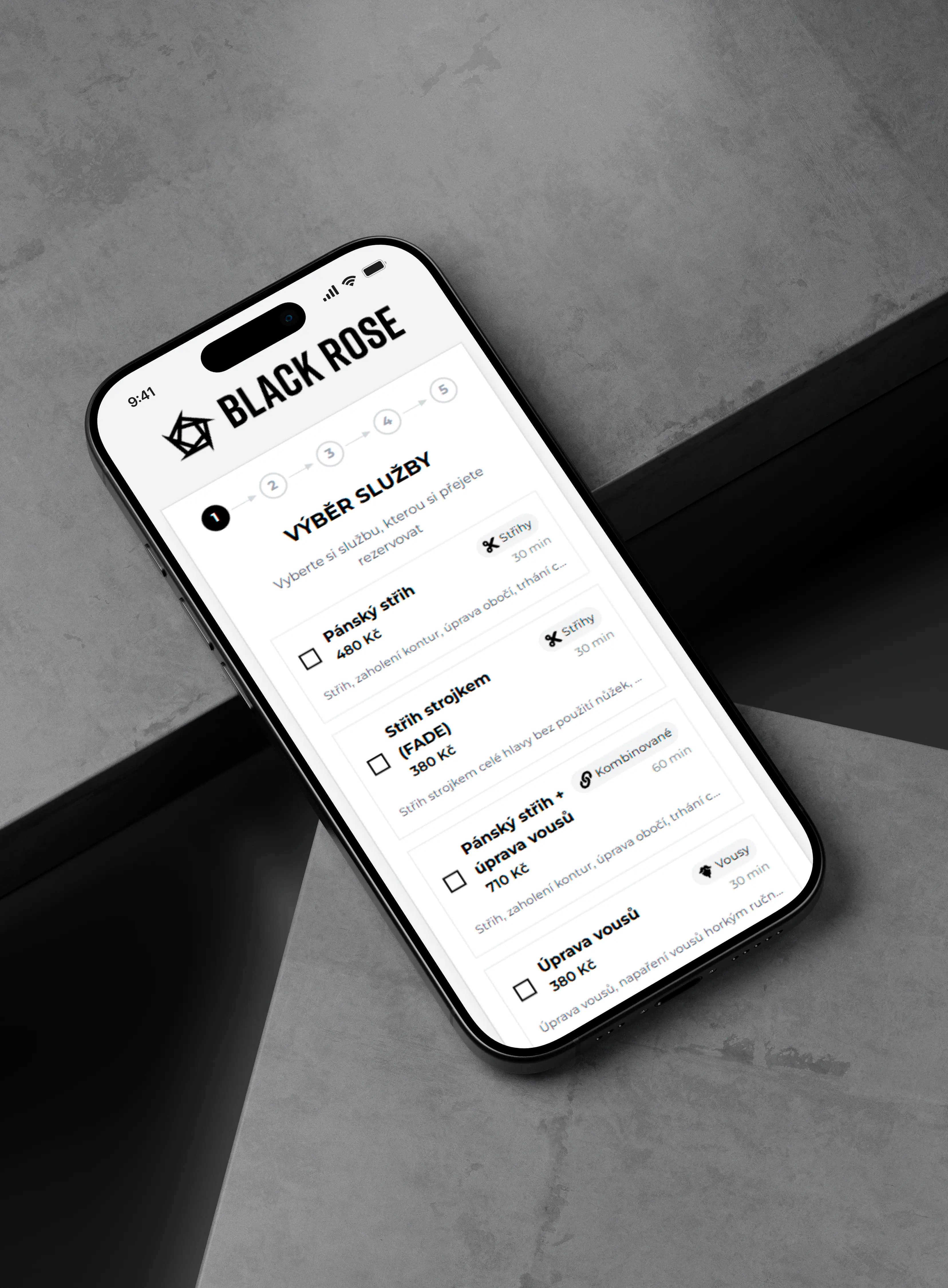 Náhled rezervačního systému a e-shopu Black Rose Barbershop
