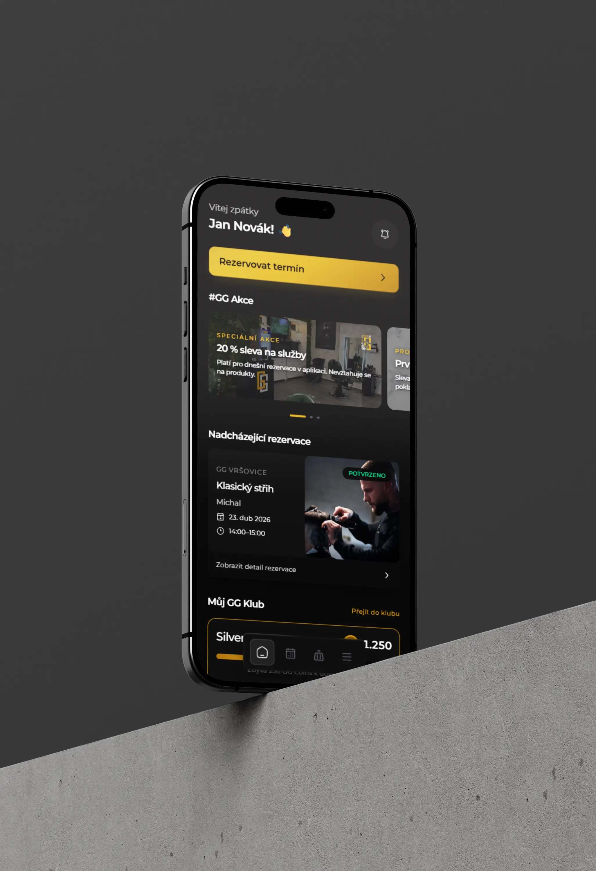 Náhled konceptu aplikace a rezervačního systému GG Barbershop