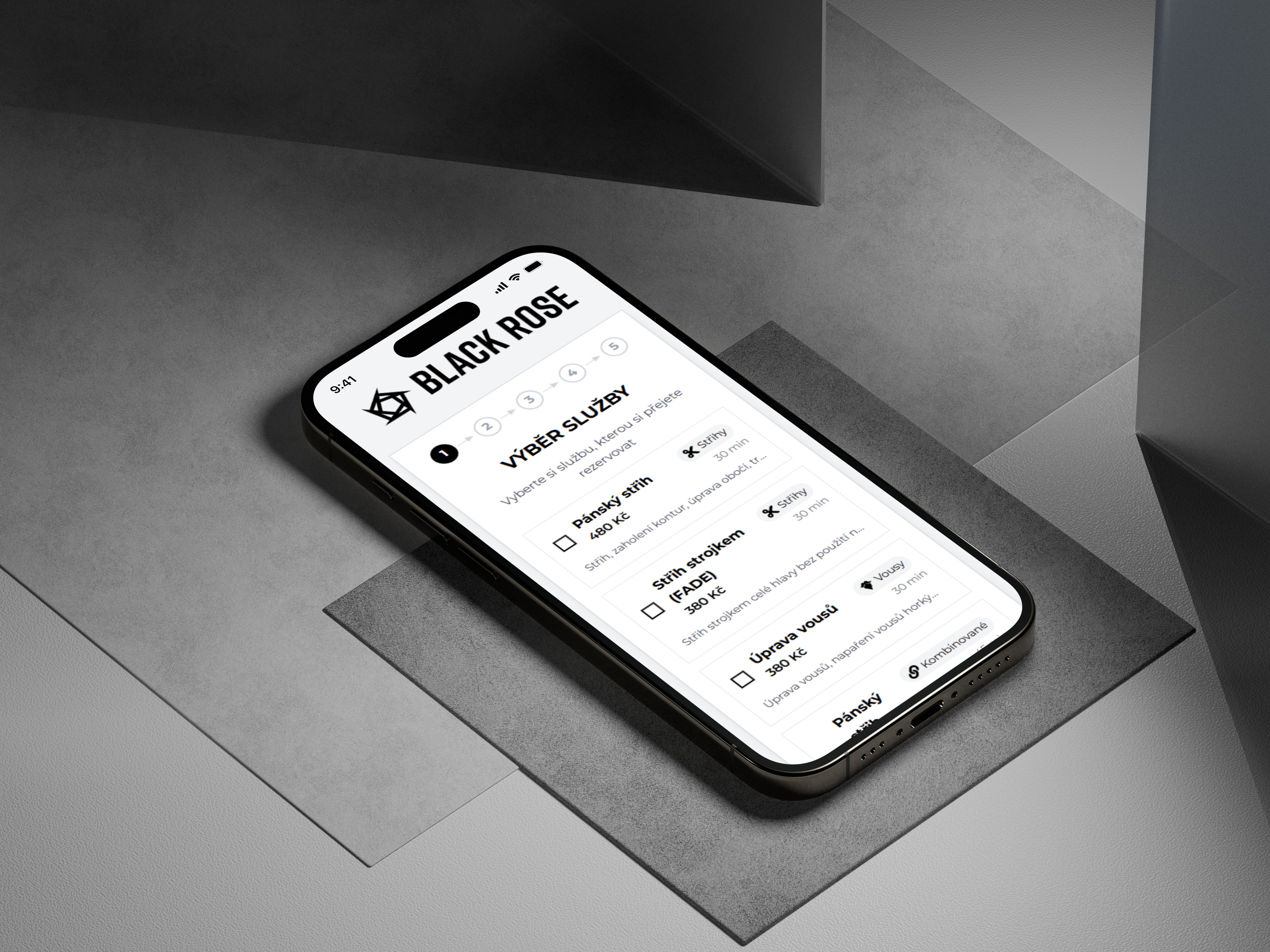 Náhled rezervačního systému a e-shopu Black Rose Barbershop